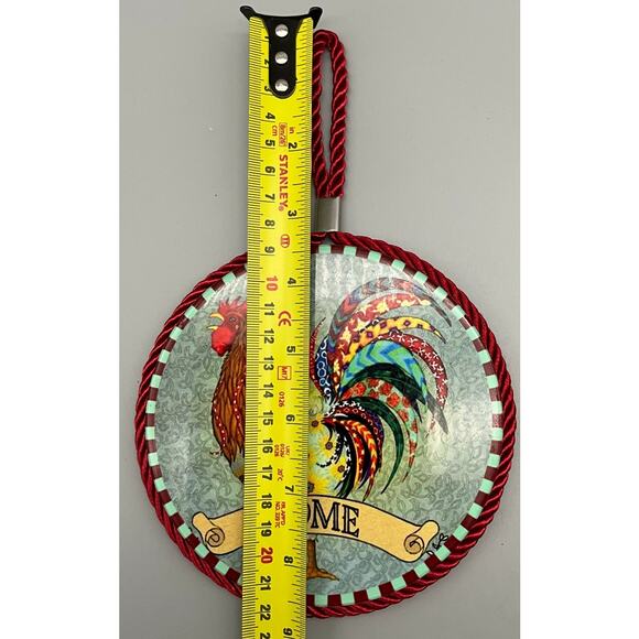 Hanging Wall Decor 5 1/2" Round Farmhouse Rooster Tile w/ cork back - Picture 3 of 5